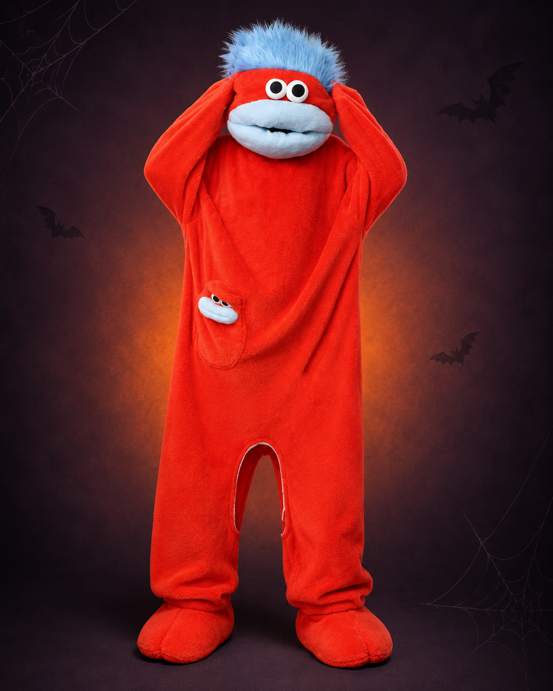 Big-Mouth Monster Onesie – Cozy Hooded Costume with Matching Slippers