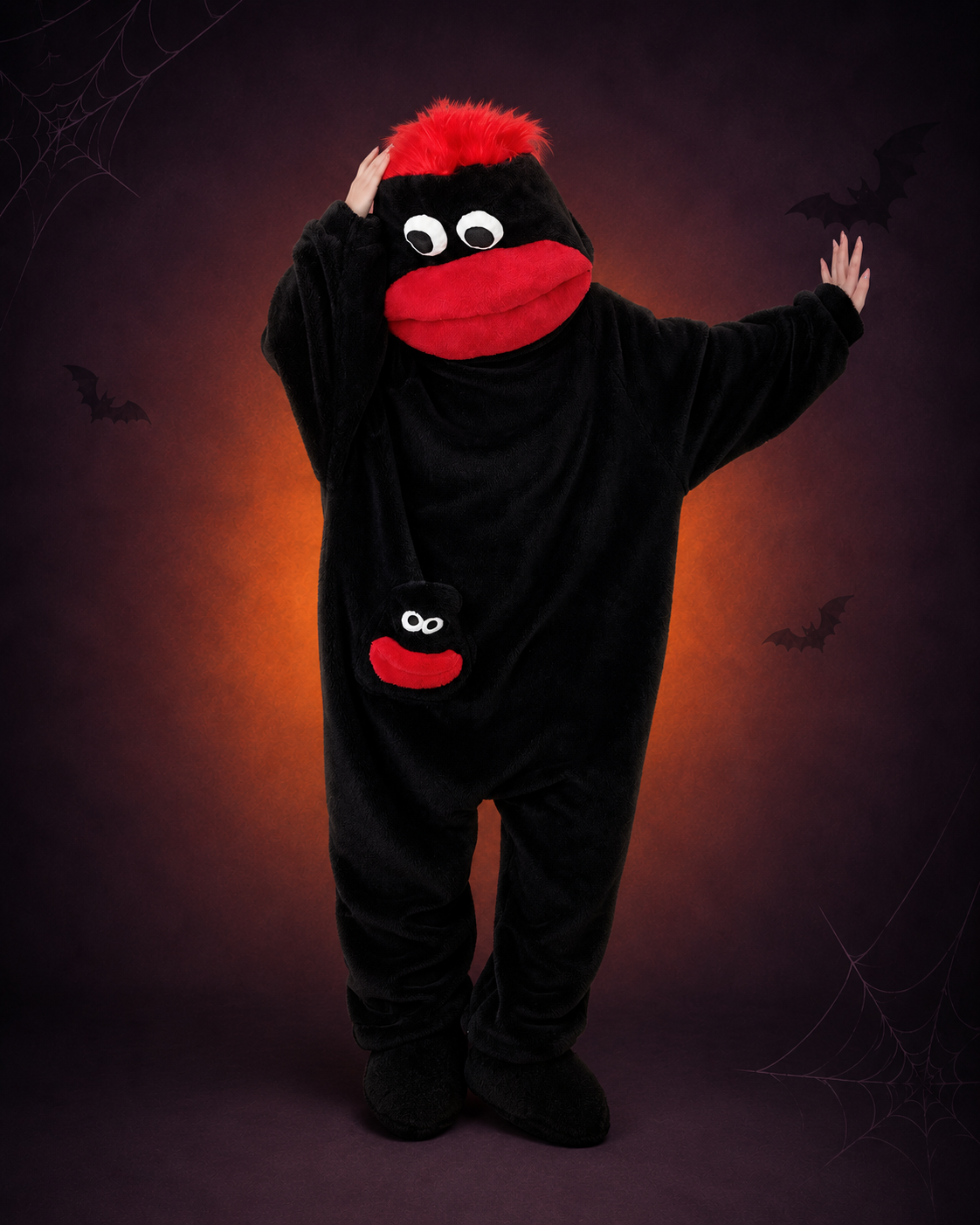 Big-Mouth Monster Onesie – Cozy Hooded Costume with Matching Slippers