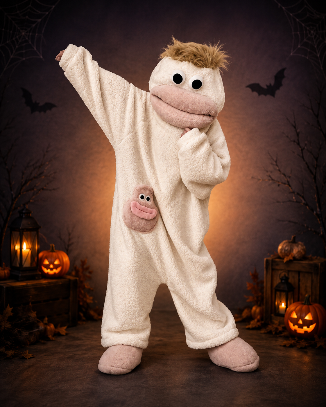Big-Mouth Monster Onesie – Cozy Hooded Costume with Matching Slippers