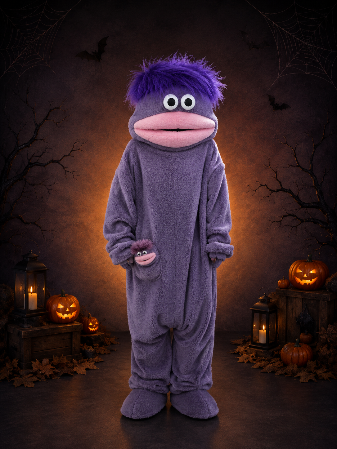 Big-Mouth Monster Onesie – Cozy Hooded Costume with Matching Slippers