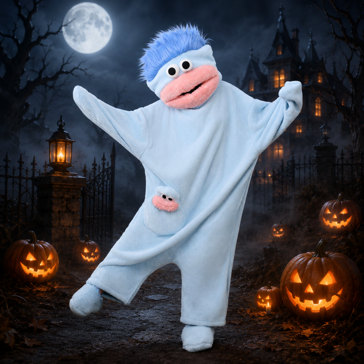 Big-Mouth Monster Onesie – Cozy Hooded Costume with Matching Slippers
